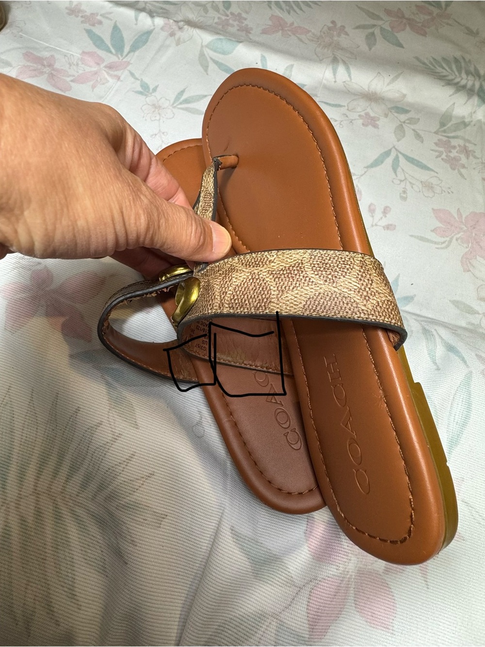 Coach Brown Tan Signature Thong Sandals with Gold Accent - Picture 5 of 9